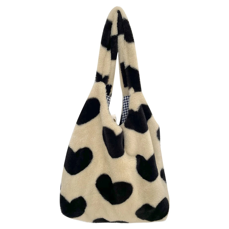 Soft Plush Love Heart Top-handle Bag for Women Girls