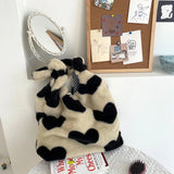 Soft Plush Love Heart Top-handle Bag for Women Girls