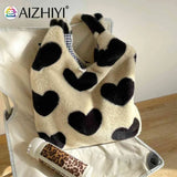 Winter Tote Bag Fluffy Sweet Love Heart Soft Plush Top-handle Purse