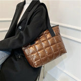 Winter Tote Bag Women Commute Space Padded Down Bag Large Capacity Female Solid