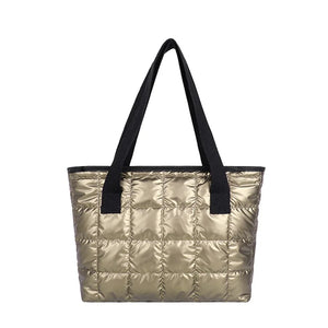 Winter Tote Bag Women Commute Space Padded Down Bag Large Capacity Female Solid
