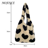 Winter Tote Handbags Large Capacity Plush Shopping Bag Love Heart Sweet Female P