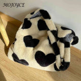 Winter Tote Handbags Large Capacity Plush Shopping Bag Love Heart Sweet Female P