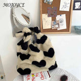 Winter Tote Handbags Large Capacity Plush Shopping Bag Love Heart Sweet Female P