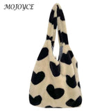 Winter Tote Handbags Large Capacity Plush Shopping Bag Love Heart Sweet Female P