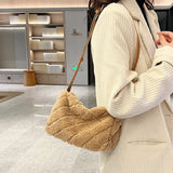 Winter Plush Rhombus Faux Fur Handbag Tote Purse Ladies Shoulder Bag