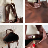 Winter Vintage Brown Shoulder Bag Women Textured PU Leather Underarm Tote