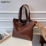 Winter Vintage Brown Shoulder Bag Women Textured PU Leather Underarm Tote