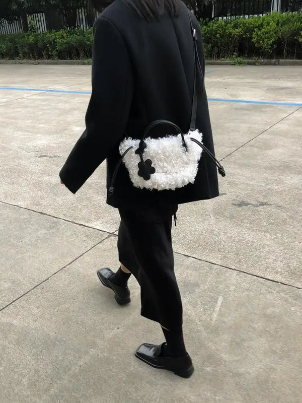 Winter Faux Woolen Fur Crossbody Shoulder Handbag