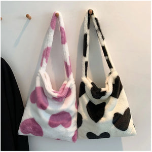 Winter Leopard Print Totes for Women Large Capacity Soft Plush Bag