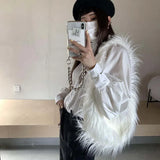 Winter Plush Shoulder Bags Women Underarm Totes Hairy Handbag Femme