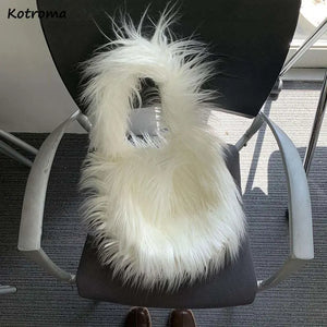 Winter Plush Shoulder Bags Women Underarm Totes Hairy Handbag Femme