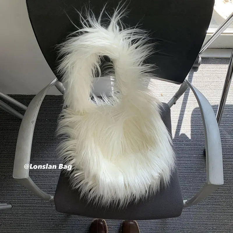 Winter Plush Shoulder Bags Women Underarm Totes Hairy Handbag Femme