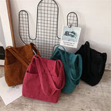 Winter Women Corduroy Handbag Canvas Shoulder Bag Casual Tote Crossbody Shopper
