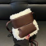 Winter Women Furry Lambswool Crossbody Bags Soft Leather Mini Shoulder Bags