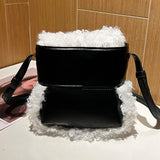 Winter Women Furry Lambswool Crossbody Bags Soft Leather Mini Shoulder Bags