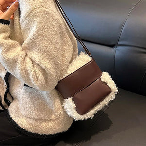 Winter Women Furry Lambswool Crossbody Bags Soft Leather Mini Shoulder Bags