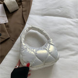 Silver Quilted Bubble Tote Handbag Lightweight Pu Feather Padded Underarm Hobo B