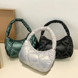 Silver Quilted Bubble Tote Handbag Lightweight Pu Feather Padded Underarm Hobo B
