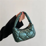 Silver Quilted Bubble Tote Handbag Lightweight Pu Feather Padded Underarm Hobo B