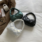 Silver Quilted Bubble Tote Handbag Lightweight Pu Feather Padded Underarm Hobo B