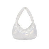Silver Quilted Bubble Tote Handbag Lightweight Pu Feather Padded Underarm Hobo B