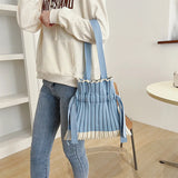 Winter Women Shoulder Bag Solid Knitted Totes Large Capacity Daily Retro Handbag