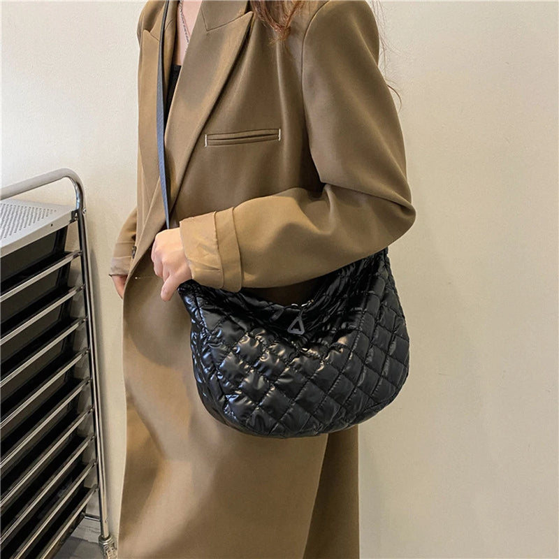 Winter Women Shoulder Bag Space Cotton Handbags Casual Ladies Padded Quilted Cro
