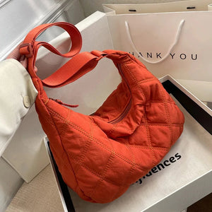 Winter Women Soft Nylon Quilted Crossbody Side Bag Lady Casual Shoulder Handbag