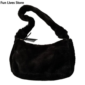 Women's Faux Fur Tote Handbag Plush Bag