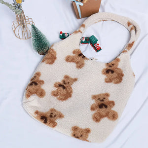 Winter Women's Cartoon Handbags Faux Lamb Swool Plush Shoulder Bag