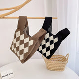 Plaid Knitted Shoulder Bag Winter Wool Handbag for Women