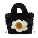 Winter Woolen Faux Fur Flower Plush Tote Bag Large Capacity Handbag