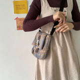 Winter Woolen Shoulder Bags Women Plaid Vintage Horn Button Envelope Bag