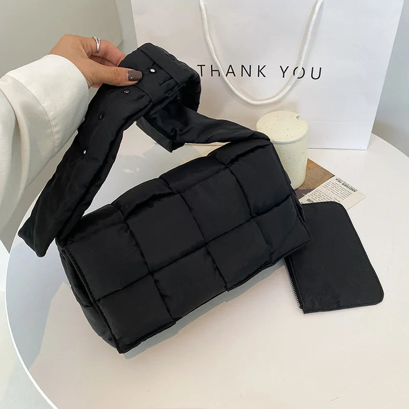 Winter Woven Cotton Crossbody Bag for Women Down Padded Shoulder Bags