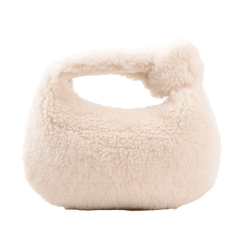 Winter Plush Mini Leather Clutch Bag