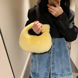 Winter Plush Mini Leather Clutch Bag