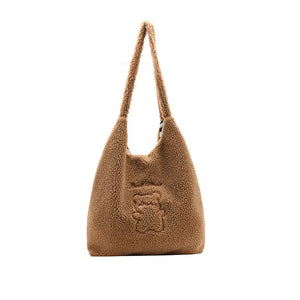 Winter Plush Handbag Embroidered Bear Woolen Bag