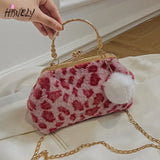 Winter Plush Dinner Bag Women Metal Chain Shoulder Messenger Bag