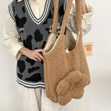 Winter Plush Shoulder Bag for Women Lamb Wool Shopping Handbag