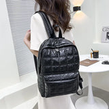 Winter Women Backpack Space Pad Cotton Feather Down Bag Travel Backpacks