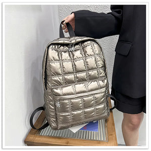 Winter Women Backpack Space Pad Cotton Feather Down Bag Travel Backpacks