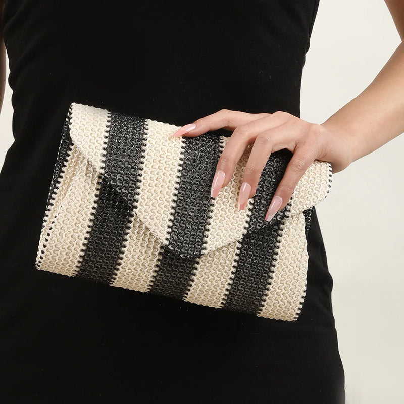 Woven Straw Clutch for Phone Wallet Purse Handbags Striped Shoulder Bag