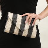 Woven Straw Clutch for Phone Wallet Purse Handbags Striped Shoulder Bag