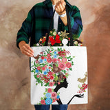 Wishing Girl Print Linen Reusable Shopping Bags Women Large Tote Bags Handbags
