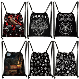 Witch 666 Hail Satan Backpack Cat Witchcraf Baphomet Women Storage