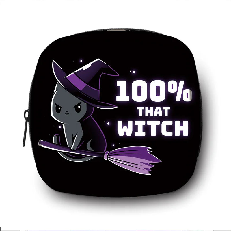 Witch & Cat Print Sanitary Napkin Bag