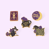 Witch Enamel Pin Tarot Cards Moon Phase Witches Hat Brooch Punk Metal Bag