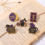 Witch Enamel Pin Tarot Cards Moon Phase Witches Hat Brooch Punk Metal Bag