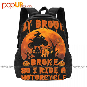 Witch Ride Motorcycle Backpack Large Capacity Shoe Bag Travel Eco Friendly